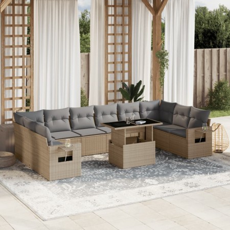 Set de sofás de jardín 11pzas con cojines ratán sintético beige en Conjuntos de jardín | Comprar online en Foru.es