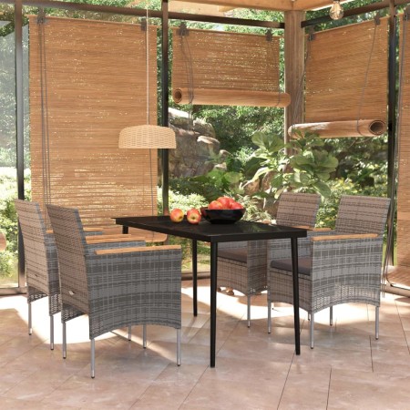 Juego de comedor para jardín 5 piezas con cojines gris y negro de , Conjuntos de jardín - Ref: Foro24-3099349, Precio: 379,94...