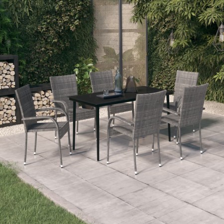 Juego de comedor de jardín 7 piezas con cojines gris y negro de , Conjuntos de jardín - Ref: Foro24-3099410, Precio: 383,33 €...