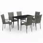 Juego de comedor de jardín 7 piezas con cojines gris y negro de , Conjuntos de jardín - Ref: Foro24-3099410, Precio: 383,33 €...