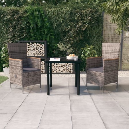Juego de comedor de jardín 3 piezas con cojines gris de , Conjuntos de jardín - Ref: Foro24-3099431, Precio: 370,33 €, Descue...