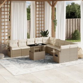 Set de sofás de jardín 11pzas con cojines ratán sintético beige en Conjuntos de jardín | Comprar online en Foru.es