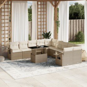 Set de sofás de jardín 11pzas con cojines ratán sintético beige en Conjuntos de jardín | Comprar online en Foru.es