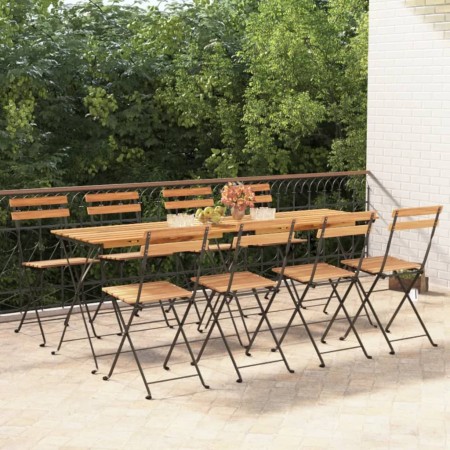 Sillas cafetería plegables 8 uds acero y madera maciza de teca de , Sillas de jardín - Ref: Foro24-3152111, Precio: 311,22 €,...