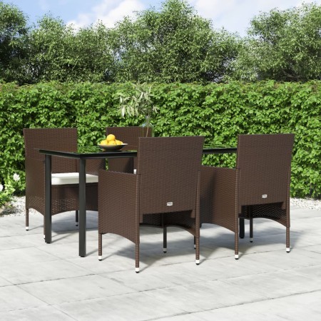 Juego de comedor de jardín 5 piezas con cojines marrón y negro de , Conjuntos de jardín - Ref: Foro24-3156612, Precio: 380,35...