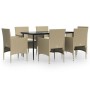 Juego de comedor de jardín 7 piezas con cojines beige y negro de , Conjuntos de jardín - Ref: Foro24-3156625, Precio: 535,81 ...