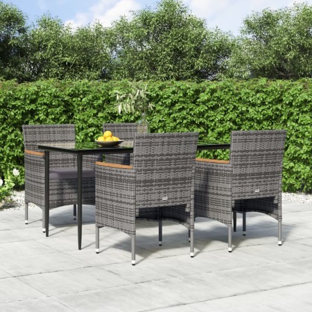 Juego de comedor para jardín 5 piezas con cojines gris y negro de , Conjuntos de jardín - Ref: Foro24-3156644, Precio: 423,79...