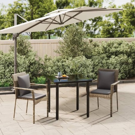 Set comedor jardín 3 pzas y cojines ratán sintético negro gris de , Conjuntos de jardín - Ref: Foro24-3185113, Precio: 194,77...
