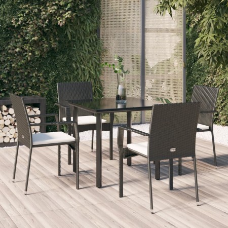 Set de muebles jardín 5 pzas con cojines ratán sintético negro de , Conjuntos de jardín - Ref: Foro24-3185132, Precio: 325,39...