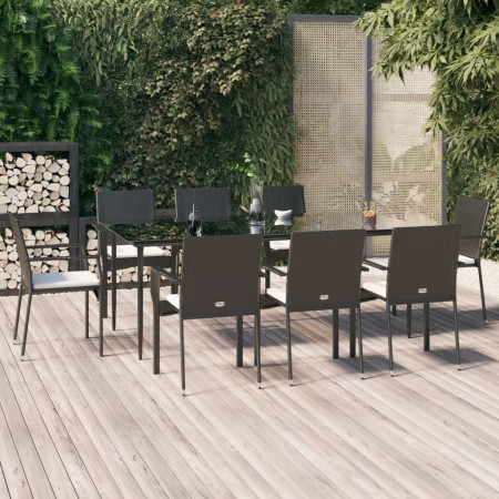 Set de comedor de jardín 9 pzas y cojines ratán sintético negro de , Conjuntos de jardín - Ref: Foro24-3185124, Precio: 696,5...