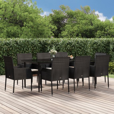 Set de comedor de jardín 9 pzas y cojines ratán sintético negro de , Conjuntos de jardín - Ref: Foro24-3185147, Precio: 660,2...