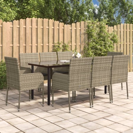 Set comedor jardín 9 pzas y cojines ratán sintético negro gris de , Conjuntos de jardín - Ref: Foro24-3185164, Precio: 556,25...