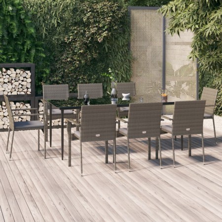 Set comedor jardín 9 pzas y cojines ratán sintético negro gris de , Conjuntos de jardín - Ref: Foro24-3185130, Precio: 683,37...