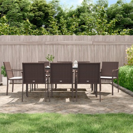 Juego comedor jardín 9 piezas y cojines ratán sintético y acero de , Conjuntos de jardín - Ref: Foro24-3186950, Precio: 592,1...