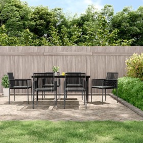 Set comedor jardín 7 pzas y cojines acero ratán sintético negro de , Conjuntos de jardín - Ref: Foro24-3187070, Precio: 543,1...