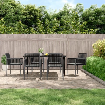 Set comedor jardín 7 pzas y cojines acero ratán sintético negro de , Conjuntos de jardín - Ref: Foro24-3187070, Precio: 543,1...