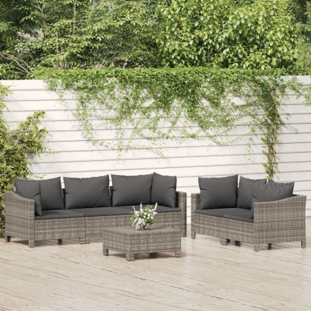 Set de muebles de jardín 6 pzas y cojines ratán sintético gris de , Conjuntos de jardín - Ref: Foro24-3187265, Precio: 559,20...