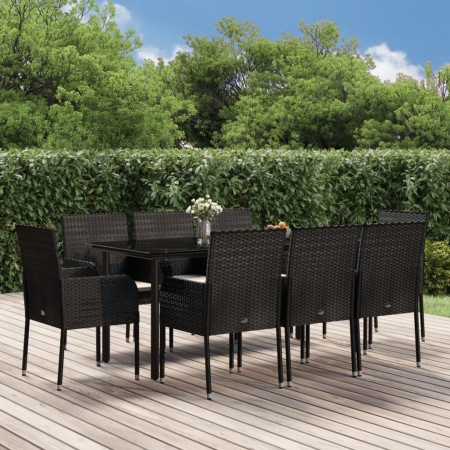Set de comedor de jardín 9 pzas y cojines ratán sintético negro de , Conjuntos de jardín - Ref: Foro24-3185158, Precio: 573,0...