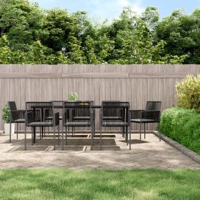 Set comedor jardín 9 pzas y cojines acero ratán sintético negro de , Conjuntos de jardín - Ref: Foro24-3187072, Precio: 630,5...