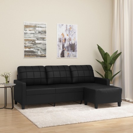 Sofá de 3 plazas con taburete cuero sintético negro 180 cm de , Sofás - Ref: Foro24-3201014, Precio: 332,85 €, Descuento: %