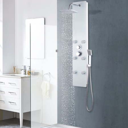 Panel ducha de vidrio 25x44,6x130 cm blanco de , Boquillas de chorro para bañeras y duchas - Ref: Foro24-142992, Precio: 205,...