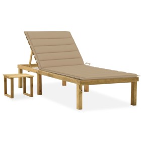 Tumbona de jardín con mesa y cojín de madera de pino impregnada de , Tumbonas - Ref: Foro24-3065837, Precio: 138,13 €, Descue...