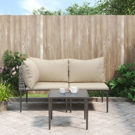 Set de muebles de jardín 3 pzas y cojines ratán sintético gris de , Conjuntos de jardín - Ref: Foro24-364129, Precio: 138,16 ...