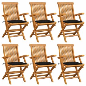 Sillas de jardín 6 uds madera maciza de teca con cojines negros de , Sillas de jardín - Ref: Foro24-3062548, Precio: 473,21 €...