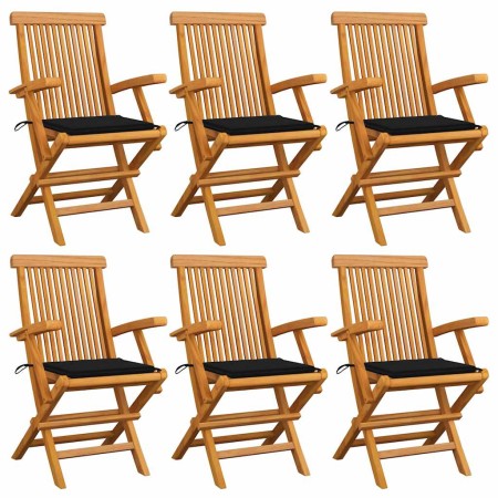 Sillas de jardín 6 uds madera maciza de teca con cojines negros de , Sillas de jardín - Ref: Foro24-3062548, Precio: 473,21 €...