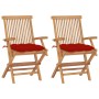 Sillas de jardín 2 uds madera maciza de teca con cojines rojos de , Sillas de jardín - Ref: Foro24-3062508, Precio: 185,05 €,...