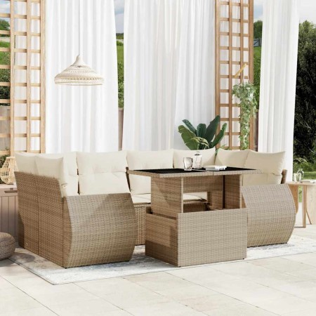Set sofás de jardín 7 piezas y cojines ratán sintético beige en Conjuntos de jardín | Comprar online en Foru.es