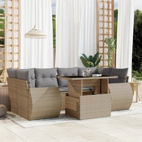 Set sofás de jardín 7 piezas y cojines ratán sintético beige en Conjuntos de jardín | Comprar online en Foru.es