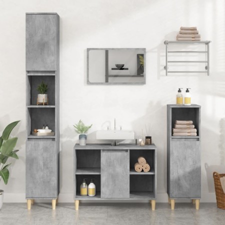 Armario de lavabo madera contrachapada gris hormigón 80x33x60cm de , Tocadores de baño - Ref: Foro24-821288, Precio: 78,37 €,...