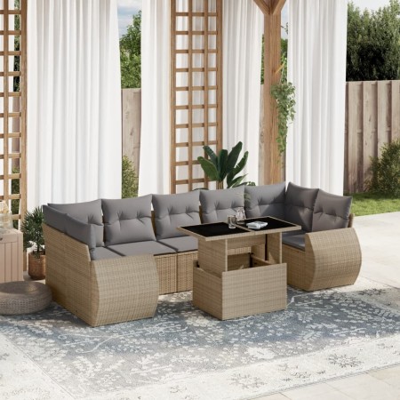 Set de sofás de jardín y cojines 8 piezas ratán sintético beige en Conjuntos de jardín | Comprar online en Foru.es