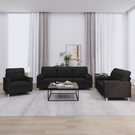 Juego de sofás con cojines 3 piezas tela negro de , Sofás - Ref: Foro24-3201262, Precio: 636,48 €, Descuento: %