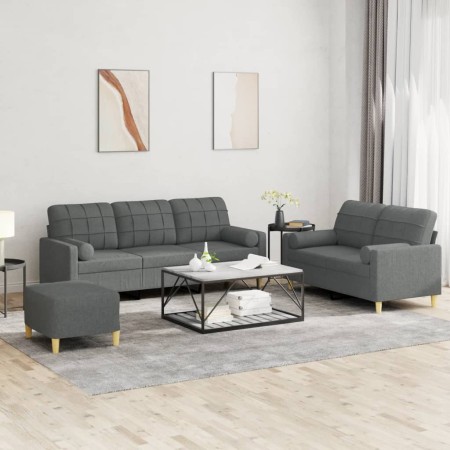 Juego de sofás con cojines 3 piezas tela gris oscuro de , Sofás - Ref: Foro24-3201331, Precio: 586,08 €, Descuento: %