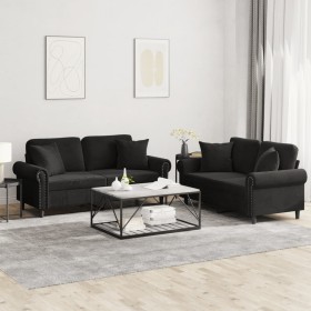 Juego de sofás con cojines 2 piezas terciopelo negro de , Sofás - Ref: Foro24-3202235, Precio: 509,29 €, Descuento: %