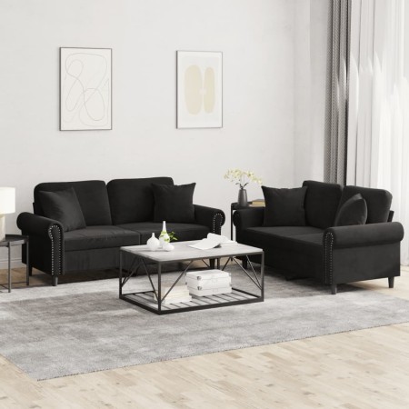 Juego de sofás con cojines 2 piezas terciopelo negro de , Sofás - Ref: Foro24-3202235, Precio: 509,29 €, Descuento: %