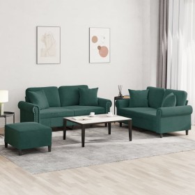 Juego de sofás con cojines 3 piezas terciopelo verde oscuro de , Sofás - Ref: Foro24-3202242, Precio: 606,06 €, Descuento: %