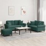 Juego de sofás con cojines 3 piezas terciopelo verde oscuro de , Sofás - Ref: Foro24-3202242, Precio: 606,06 €, Descuento: %