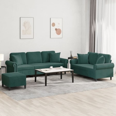 Juego de sofás con cojines 3 piezas terciopelo verde oscuro de , Sofás - Ref: Foro24-3202282, Precio: 652,00 €, Descuento: %