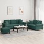 Juego de sofás con cojines 3 piezas terciopelo verde oscuro de , Sofás - Ref: Foro24-3202282, Precio: 652,00 €, Descuento: %