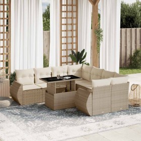Set de sofás de jardín 9 pzas con cojines ratán sintético beige en Conjuntos de jardín | Comprar online en Foru.es