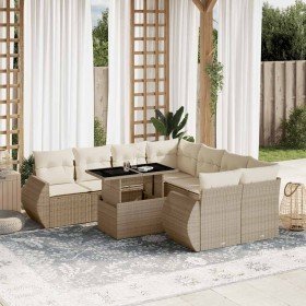 Set de sofás de jardín 9 pzas con cojines ratán sintético beige en Conjuntos de jardín | Comprar online en Foru.es