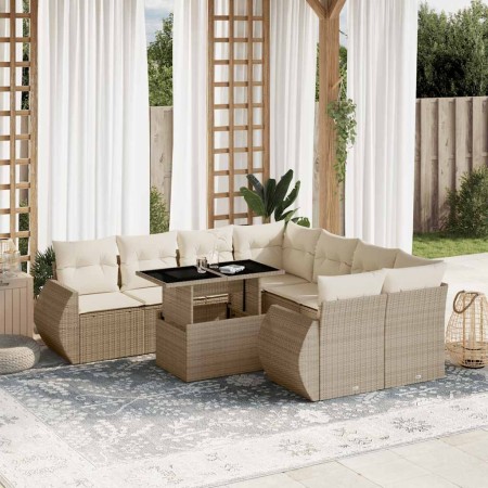 Set de sofás de jardín 9 pzas con cojines ratán sintético beige en Conjuntos de jardín | Comprar online en Foru.es
