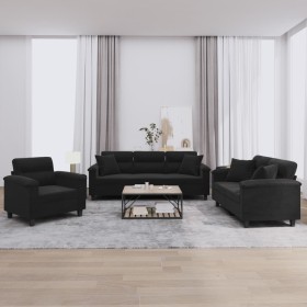 Juego de sofás con cojines 3 piezas tela microfibra negro de , Sofás - Ref: Foro24-3202305, Precio: 852,57 €, Descuento: %
