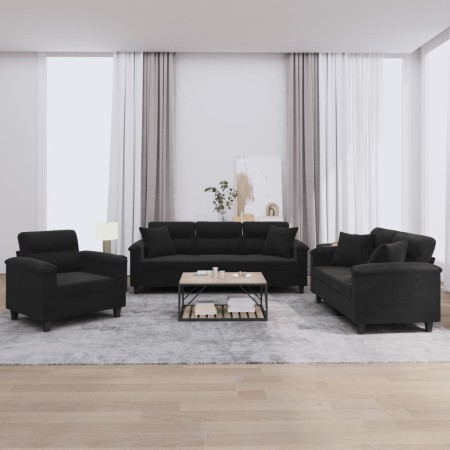 Juego de sofás con cojines 3 piezas tela microfibra negro de , Sofás - Ref: Foro24-3202305, Precio: 852,57 €, Descuento: %