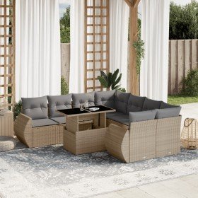 Set de sofás de jardín 9 pzas con cojines ratán sintético beige en Conjuntos de jardín | Comprar online en Foru.es