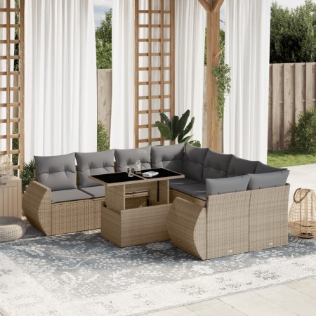 Set de sofás de jardín 9 pzas con cojines ratán sintético beige en Conjuntos de jardín | Comprar online en Foru.es