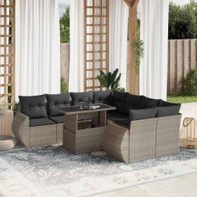 Set muebles jardín 9 pzas y cojines ratán sintético gris claro en Conjuntos de jardín | Comprar online en Foru.es